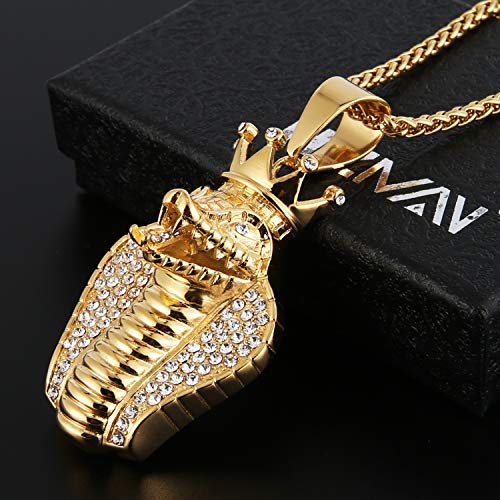 HZMAN 18k Gold Plated Cz Inlay Egypt Cobra King Stainless Steel Pendant Necklace Hip Hop Chain3