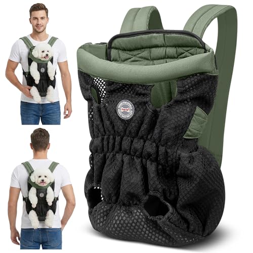 ALLSOPETS Zaino per Cani di Piccola e Media Taglia – Zaino Porta Cane Frontale Traspirante e Comodo con Gancio di Sicurezza, Mani Libere per Viaggio Escursionismo Outdoor (Verde Oliva, M)