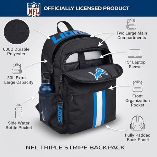 Image of NFL Detroit Lions Backpack - Triple Stripe Wordmark Design with Keychain