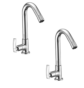 Oleanna Odesn_set2 Desire Brass Quarter Turn Fittings Swan Neck (Silver, Chrome Finish, Pack of 2)
