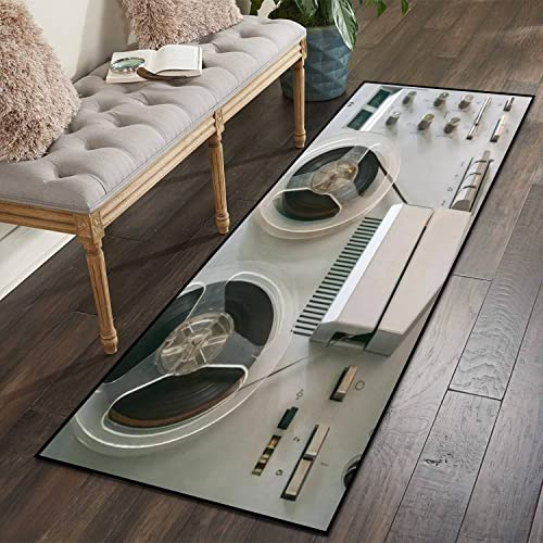 Area Runner Rug 2x6 Ft Old Vintage Reel to Reel Player Tape Recorder with spools Bobbin Tape Non Skid Floor Mat for Living Room Kids Room Bedroom Kitchen Floor Hallways Carpet Throw Rugs