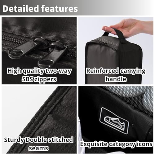 tianzong Travel Shoe Bag with Handle Holds 2 Pairs of Shoes, Shoe Packing Cubes for Travel (Black, 2 Pack)4