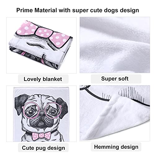 Zevrez Z001 Cute Pug Blanket Kids Throw Blankets With Glasses Pug Gifts For Boys Girls Adults Pug Lovers Soft Fluffy Flannel Fleece Blanket For Bed Couch thumb #3
