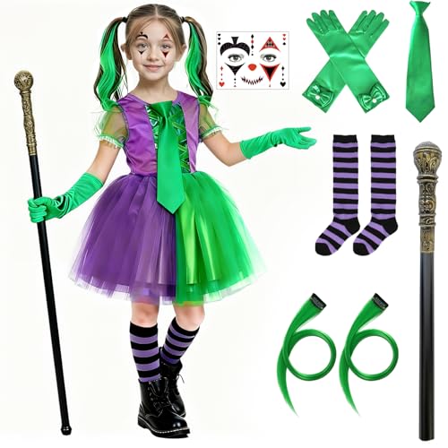 BITOYO Disfarce de Halloween para meninas, 7 peças disfarces de Halloween, fantasia de palhaço malvade, para jogos de papéis, festa de cosplay de carnaval (L)