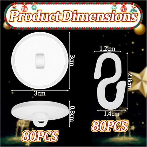 LbsAMP 80 Stück Deckenhaken Selbstklebend mit 80 S-Haken Klebehaken Decke Transparent Rund 3cm Wandhaken mit Öse Haken Feiertagsanhänger zum Aufhängen Ohne Bohren für Küche Bad Wand Tür Decke