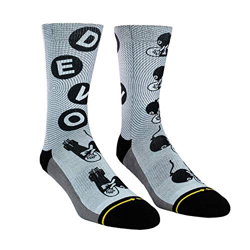 MERGE4 Devo Band 'Bombs Away' Large Crew Socks for Men and Women Grey Bomb Classic DEVO Lettering3