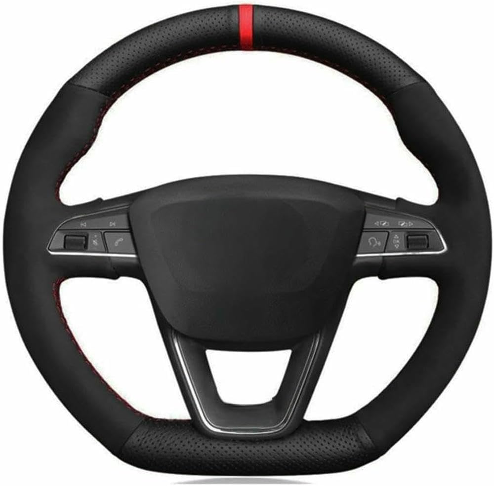 Pokrowiec na kierownicę samochodu czarny skórzany zamsz, do Seat Leon Cupra R Leon ST Cupra Leon ST Cupra Ateca Cupra Ateca FR
