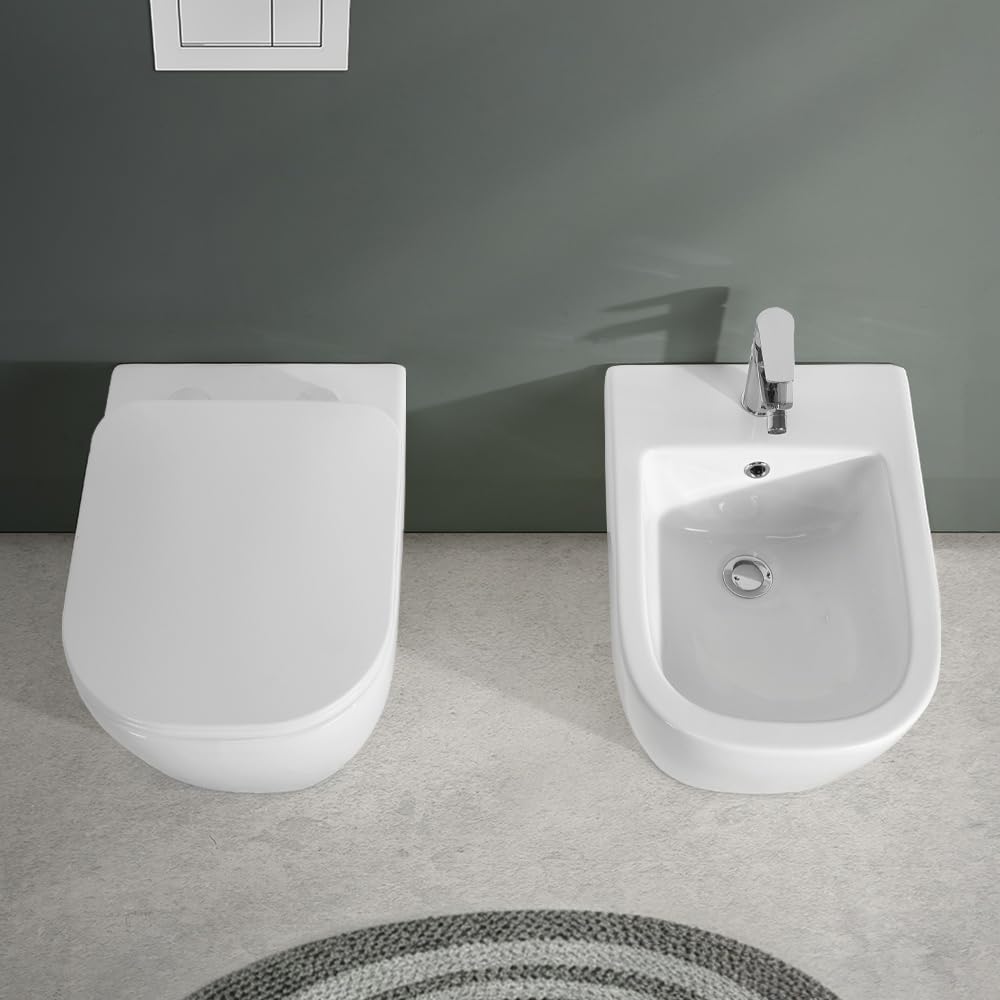 Sanitari Filomuro Serie Kayra WC In Ceramica Bianco Lucido Scarico Rimless Completo Di Copriwc Slim Soft-Close