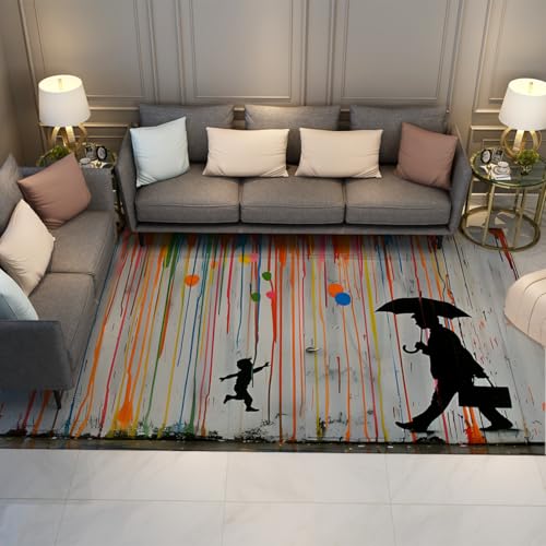 Tapis lavables salon 160x200 grand arc street art coloré - 2