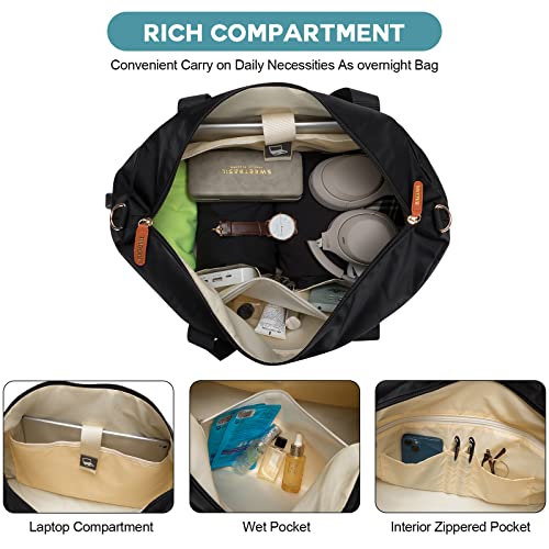 Bagodi Gym Bag For Women, Weekender Overnight Bag With Usb Charging Port, Sport Travel Duffel Bag With Wet Pocket & Shoe Compartment, Carry On Tote Bag For Travel/Gym/School 5 Pcs Set #TOP4