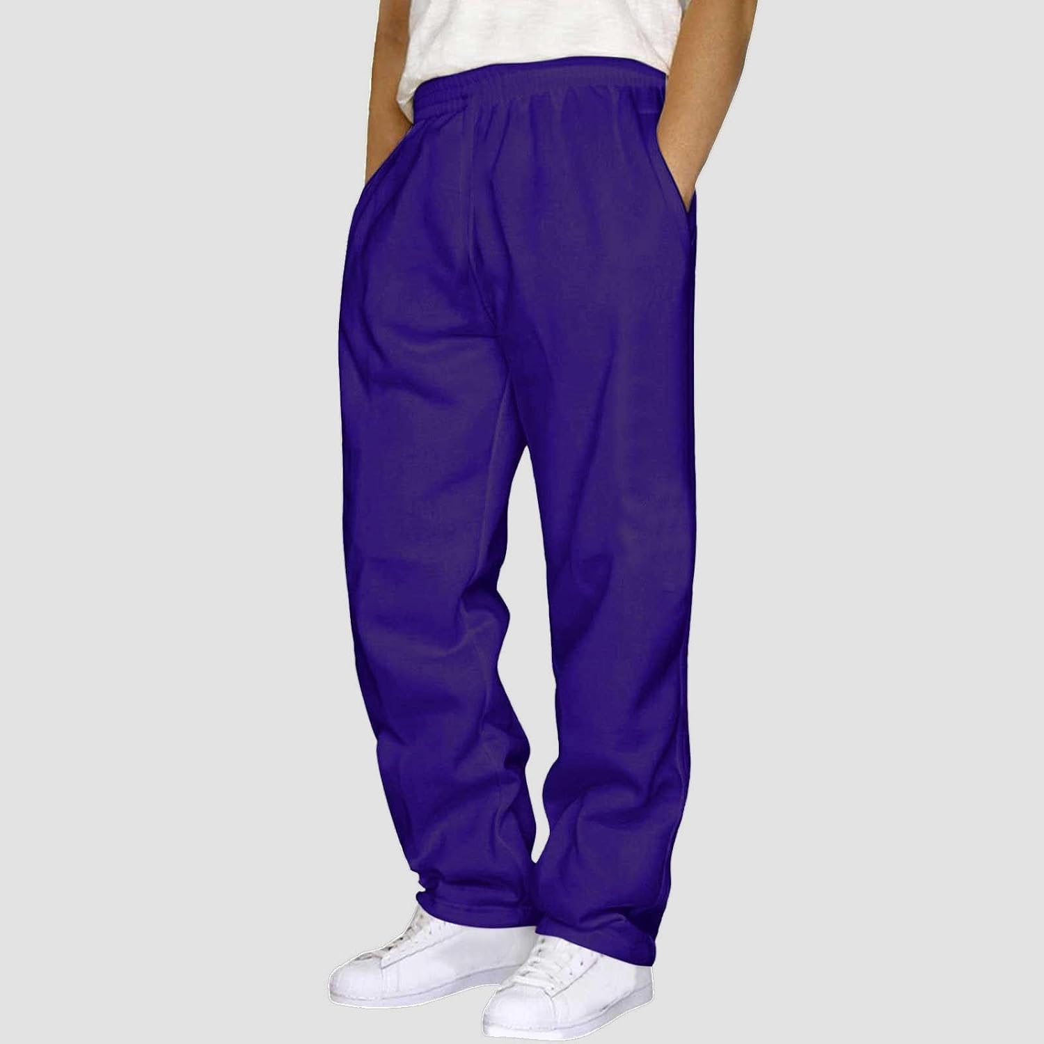 Men's Baggy Sweatpants Fleece Open Bottom Wide Leg Sweat Pants Elastic Waist Loose Fit Lounge Athletic Workout Jogger