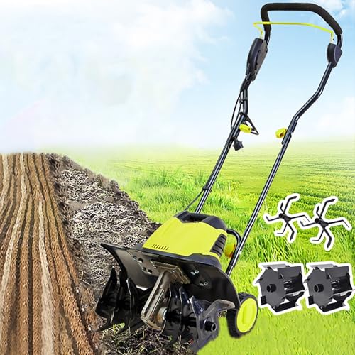 Cultivador eléctrico, cultivador de tierra for jardín, motocultor de jardín de 2400 W, cultivador de tierra con 22 cm de profundidad de labranza y 45 cm de ancho de arado con 2 ruedas plegables