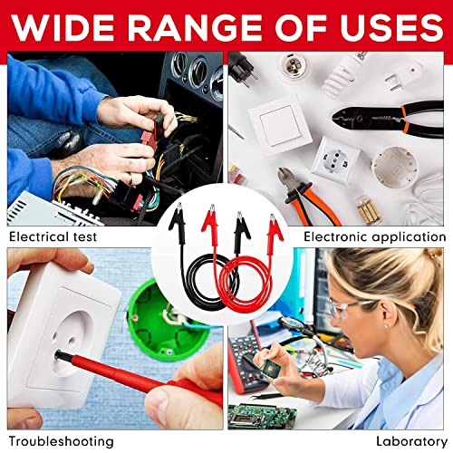 Image of Dual Alligator Clips Electrical Test Leads,Insulation Car Battery Test Lead, for Multimeter Leads,Jumper Wires Alligator Clips Length 3.3 ft (Black & Red