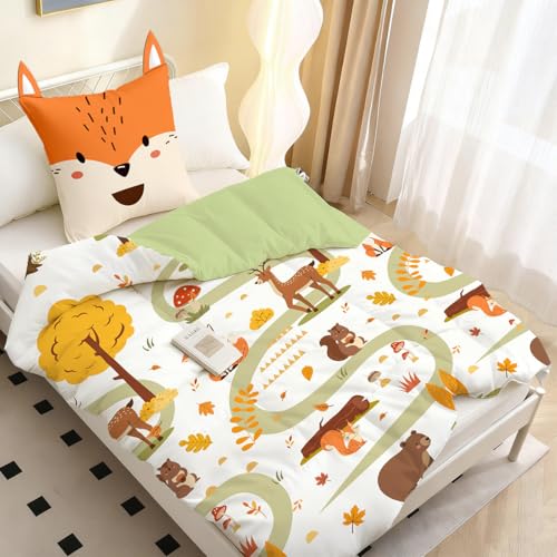 MUSOLEI Housse de Couette 140x200 Enfant Animal Fille Garçon Parure de Lit Microfibre 1 Personne Renard Forêt Animaux Cartoon 3D Imprimé avec Taie...