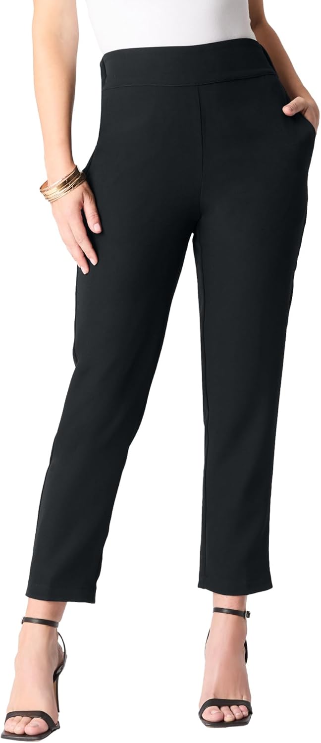Roaman's Women's Plus Size Bi-Stretch Straight Leg Pull On Ankle Pant
