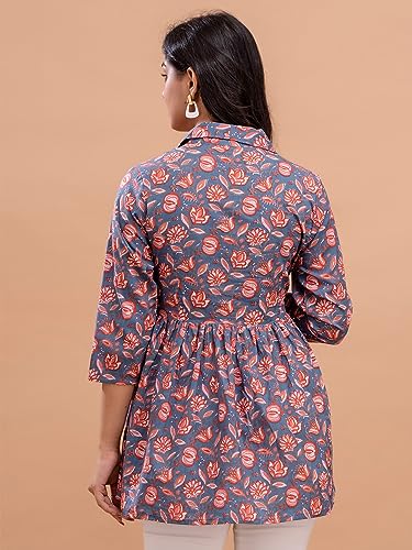 Image of feranoid Women's Cotton Floral Printed Short Kurti Tunic Top