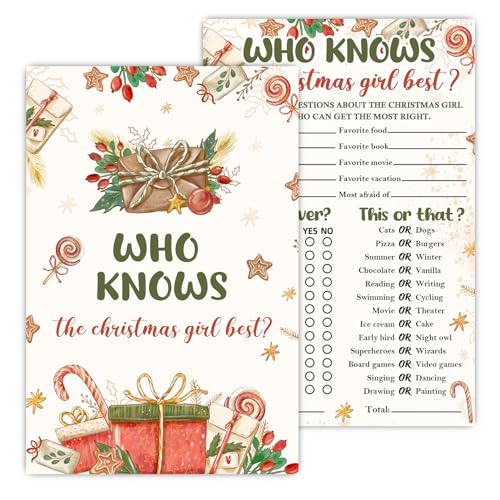 Image of Who Knows The Christmas Girl? Christmas-Themed Party Game, Themed Party Activities and Creative Supplies, Christmas Supplies Set, 20 Game Cards (4x6 inches)