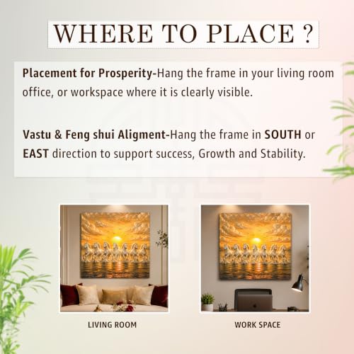 Image of PAINTINGMANTRA 7 White Running Horses Framed Wall Art Painting For Living Room, Vastu Poster with frame for Wall, Decoration item for bedroom, 10x13 Inch