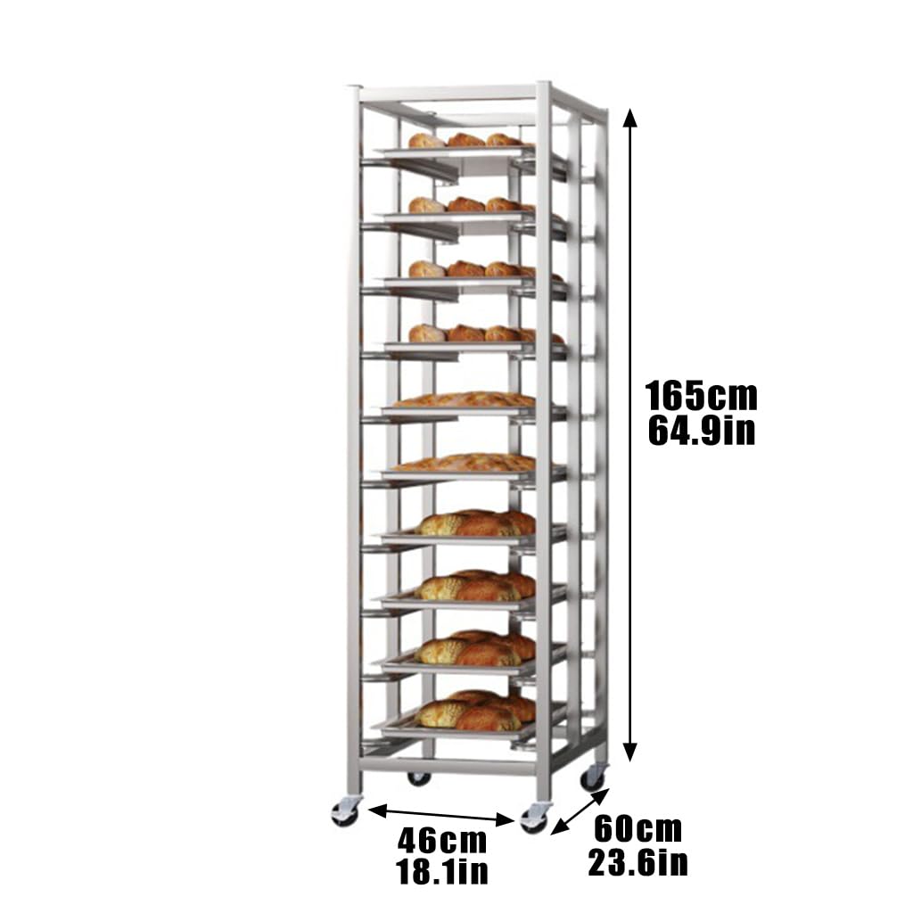 Panera comercial, carrito de almacenamiento de aluminio, equipo de panadería, carrito de bandeja, construcción de acero inoxidable, apto para bandejas de hornear de 60 x 40 cm, plateado, estilo
