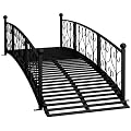 Outsunny 7' Metal Arch Garden Bridge with Safety Siderails, Decorative Arc Footbridge with Delicate Scrollwork S Motifs for Backyard Creek, Stream, Fish Pond, Black