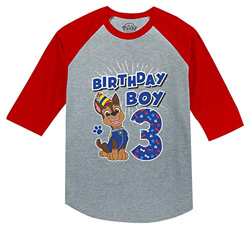 Image of Tstars Paw Patrol Rubble 3rd Birthday Baseball Tee Toddler Boy 3 /4 | Soft raglan Rubble digging tee for turning three; great for 3rd birthday, construction party, photo gift