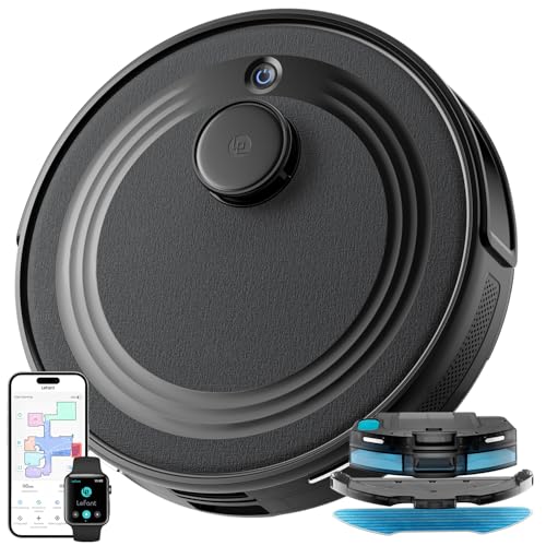 LEFANT M2 Robot Aspirapolvere Lavapavimenti con Mappatura Laser dToF 2 in 1, 6000Pa, Navigazione Intelligente PSD Anti-Ostacoli, 140 Min,Controllo APP/Alexa, Ideale per Peli Animali,Nero