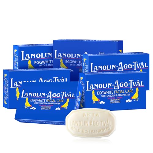 VICTORIA Swedish Egg White Facial Soap, 3-in-1 Gentle Daily Cleanser with Lanolin & Rose Water, for Oily & Combination Skin, 50g x 6 (6-pack-set)