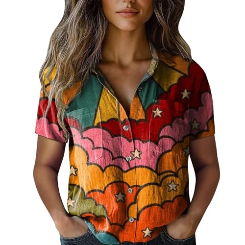 Women's Ethnic Shirts Floral Print Button Down Shirt Loose Fit Sh...