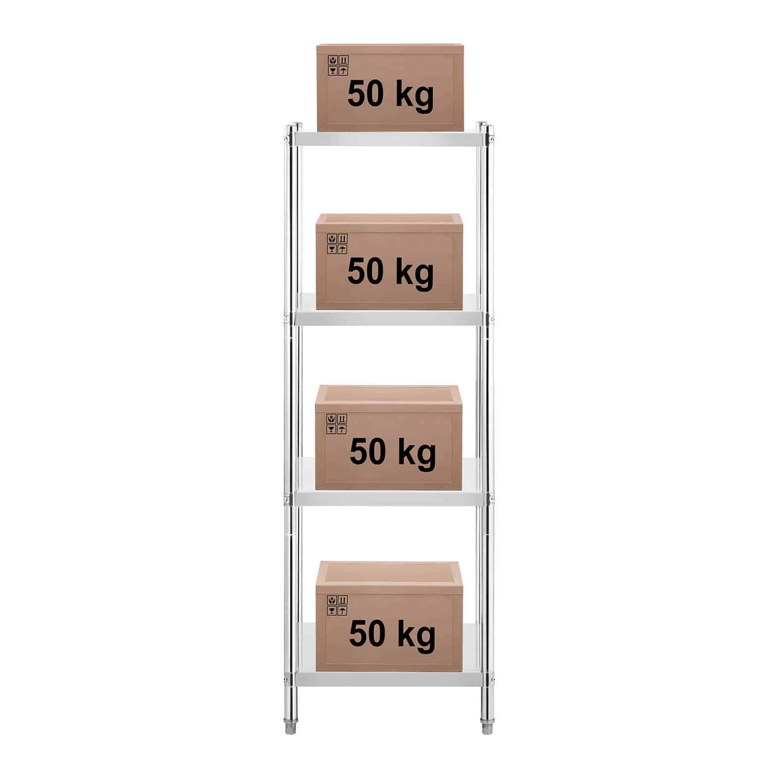 Royal Catering RCER-6060 Étagère en INOX À Poser De Cuisine Professionnelle 4 Niveaux (Dimensions : 60 x 60 x 180 cm, Nombre de tablettes : 4, Capacité de 200 kg)