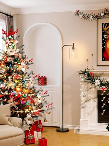 addlon Floor Lamps for Living Room Bright Lighting with Glass lampshade, Modern Bright Floor Lamp with LED Bulbs Industrial Standing lamp for beroom, Tall Pole Lamps Office - Black - Image 5