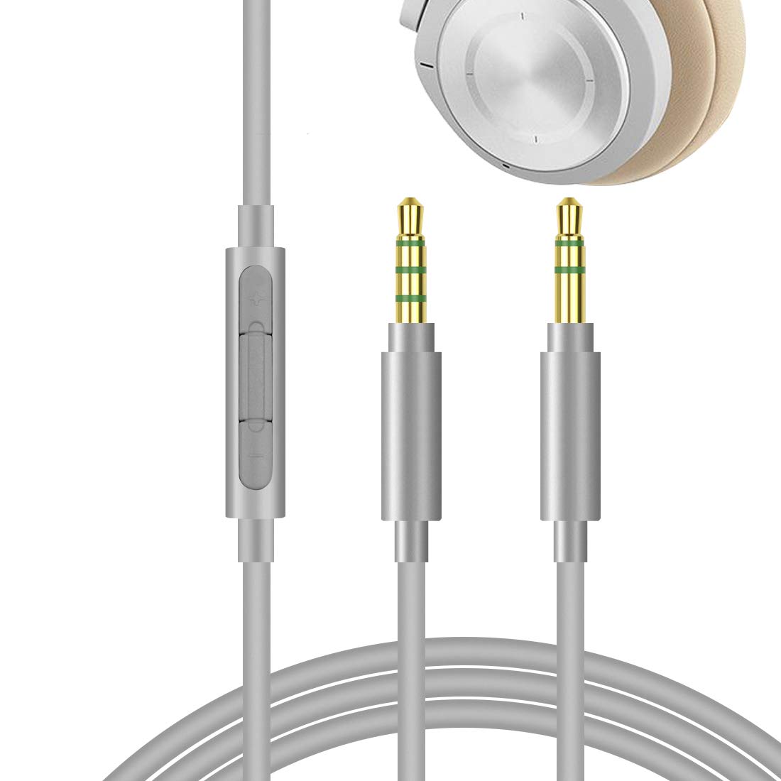 GEEKRIAAudio Cable with Mic Compatible with B&O H95, HX, Portal, H9 3rd Gen, H9i, H8i Cable, 3.5mm Aux Replacement Stereo Cord with Inline Microphone and Volume Control (4 ft/1.2 m)