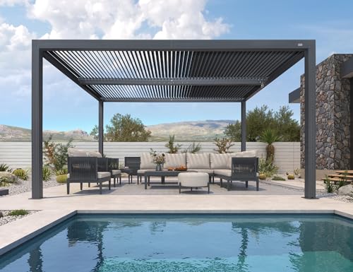 Image of PURPLE LEAF Louvered Pergola 11' x 14' 94AS w / 2W Side Shade Screen Gray