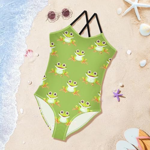 Cute Frogs Girls One Piece Swimsuits Summer Quick Dry Beach Bathing Suit3
