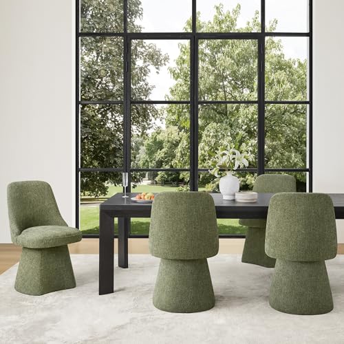 Image of KISLOT Swivel Dining Chairs Set of 4, Upholstered Mid Century Modern Deskchair with High Back, Linen Fabric Kitchen Chairs for Dining Room, Bedroom, Dressing Room, Green