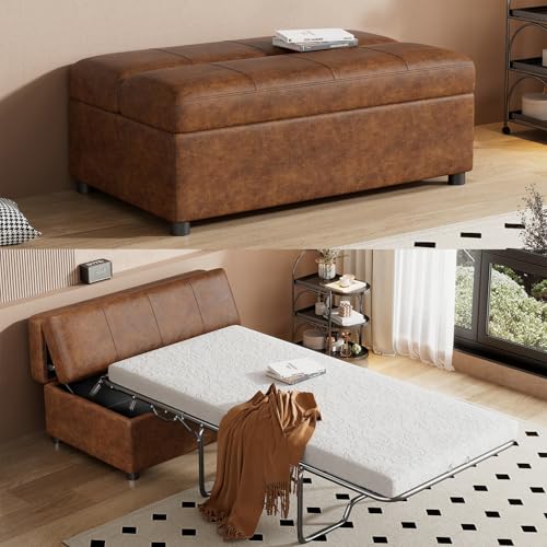 Zentrava Twin Convertible Ottoman Pull Out Sleeper Bed with Memory Mattress
