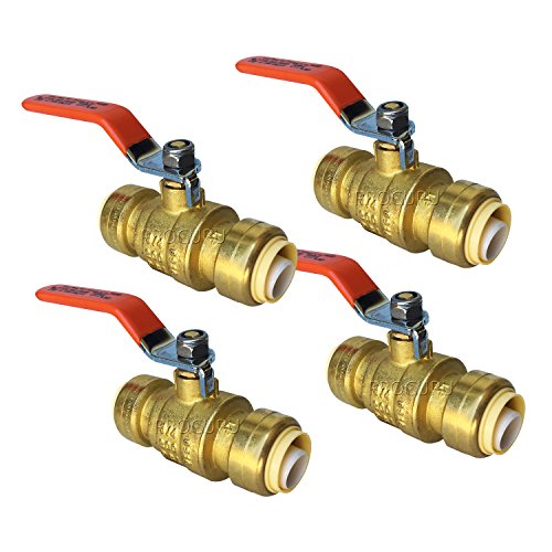 PROCURU 4-Pack 3/4-Inch PushFit Forged Brass Ball Valve, Push-to-Connect Full Port, Heavy Duty Valve for Copper, PEX, CPVC, Certified Safe (8X8314-4P)