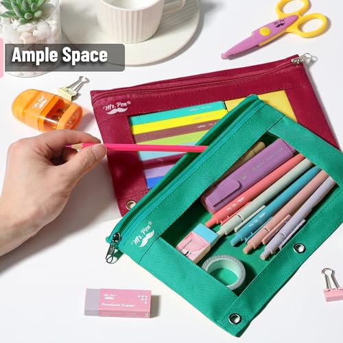 Image of Mr. Pen- Bulk Pencil Pouch for 3 Ring Binder, 36 Pack, Smooth Zipper | Clear Window, Large Capacity Pencil Case with 3 Reinforced Grommets for School, Office, Supplies Storage