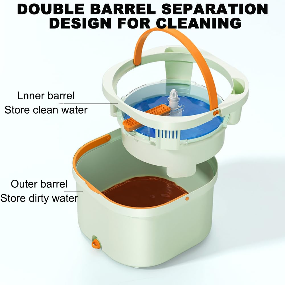 Juego De Cubeta para Fregona Doméstica Manos Libres, con Juego De Escurridor Y 6 Recambios De Fregona De Microfibra, Diseño Separado De Doble Cubeta,Azul