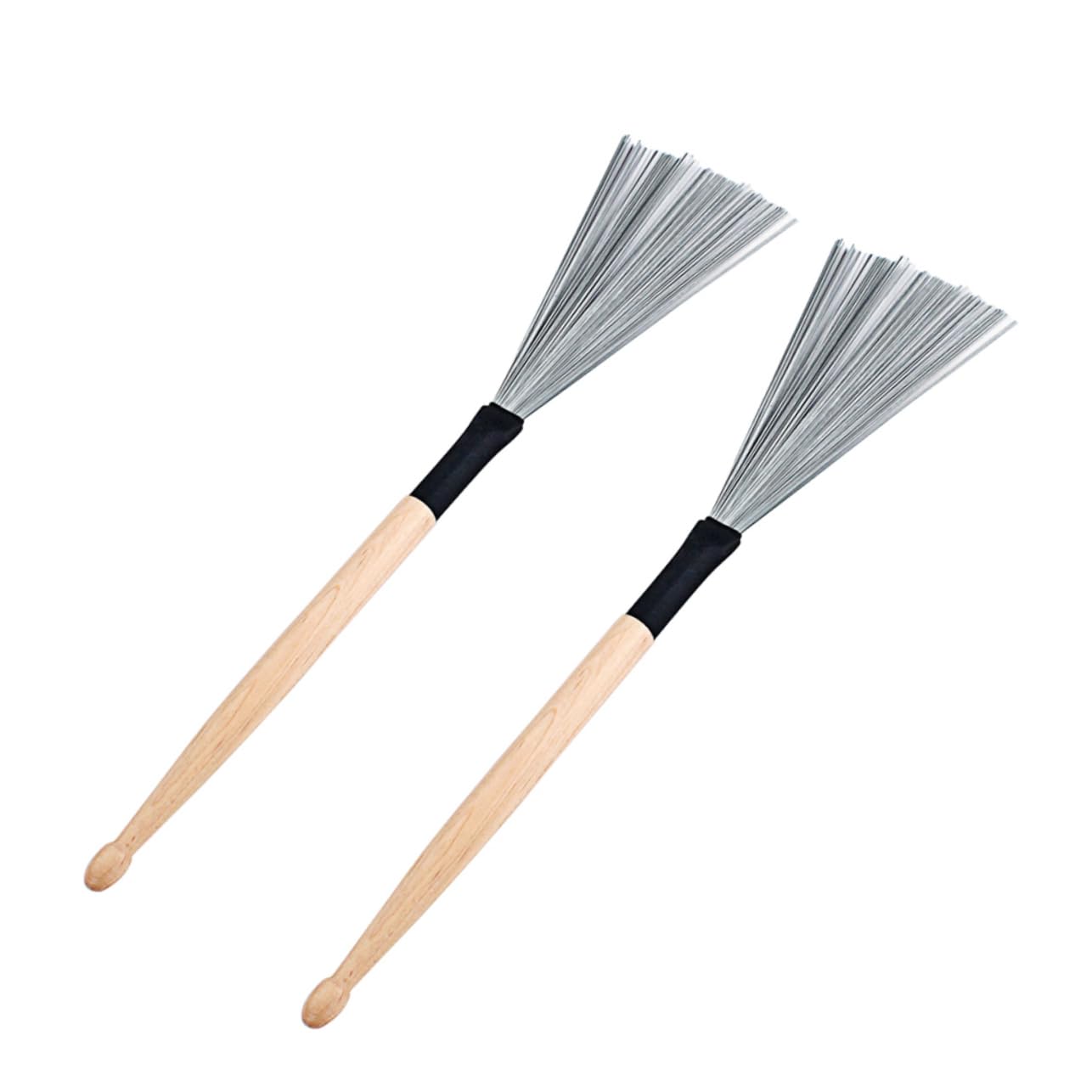 Sosoport 2Pcs Steel Wire Drum Brushes Wooden Drumsticks Durable Drum Accessories for Beginners for Jazz Rock Music