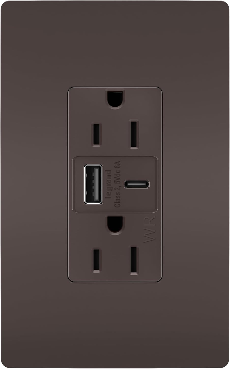 Legrand Pass & Seymour Radiant 15 Amp Weather-Resistant Wall Power Outlet with 6.0 Amp Fast Charging USB Charger, Brown
