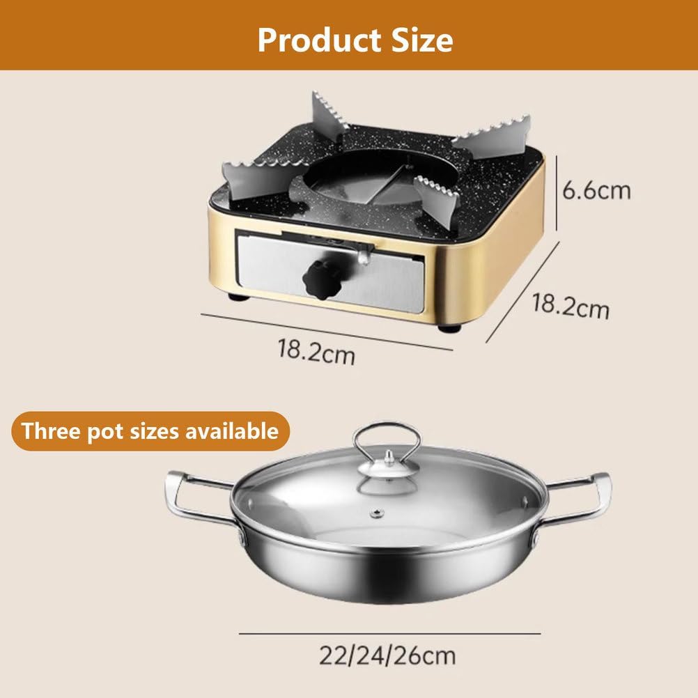 AIZYR Shabu Hot Pot with Stove Portable Camping Stove, Chafing Dish Buffet Warmers Sets for Parties Home Picnic Banquet,24cm