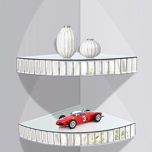 Miniatura 2 de Estante de esquina con espejo estante flotante de espejo de mosaico plateado repisa de exhibición de cristal organizador de esquina brillante