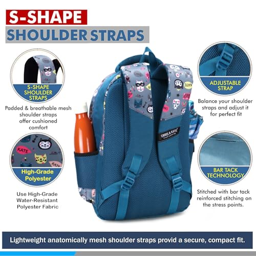 Image of Chris & Kate Premium 32 L Multi-Print School Bag for Boys Girls and Kids Spacious Interiors Casual Backpack Perfect for School, College, Everyday Use Includes Free Stationery Pouch and Rain Dust Cover