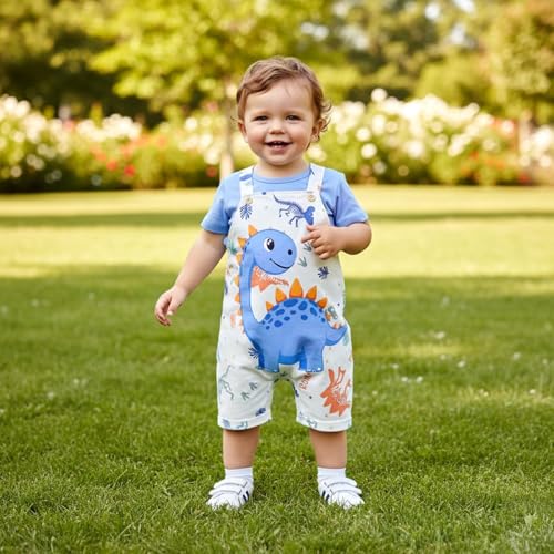 Image of Baby Boy Summer Clothes Toddler Boys Outfits Short Sleeve T-Shirt Cute Cartoon Jumpsuit Overalls 12 Months-4T