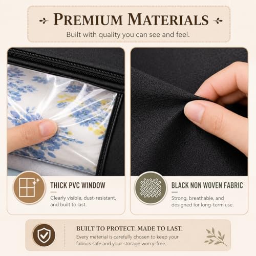 Image of Foldable Under Bed Clothes Organizer with 3 Dividers & Clear Window | Pack of 3 Storage Boxes with Handles | Underbed Clothes Storage Container for Blankets, Quilts, Clothes & Bedding | Black
