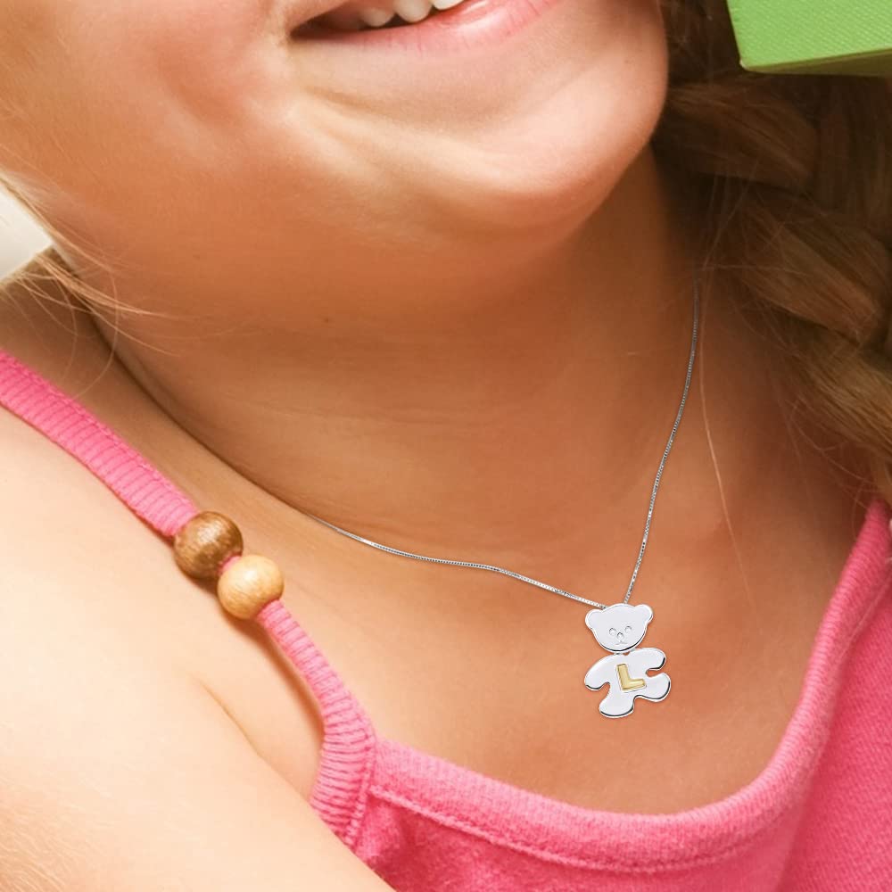 Amours, Bisous & Calins - Pendentif Enfant OURSON Argent 925 & Lettre L Plaquée Or Jaune - 100% Anallergique - Convient pour Enfants de 5 à 12 ans - Bijou Enfant