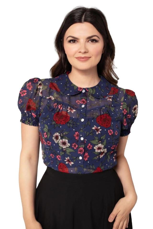 Blusas Vintage Mujer Rockabilly – Blusa Floral Estilo Años 50, Retro y Femenina