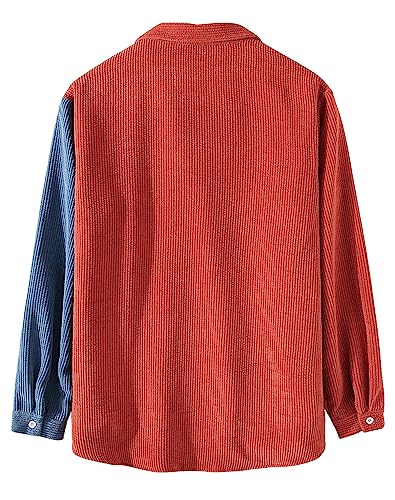 Lucrosun Men's Regular Fit Corduroy Shirt Color Block Button Up Shacket Jacket2