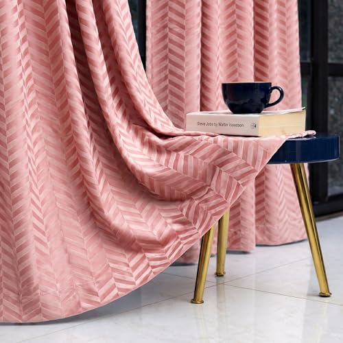 Image of IVAZA Premium Velvet Chevron Pattern 80% Blackout Curtains -Thermal Heavy Blackout Opaques,Modern Parde for Living Room Bedroom|Home Office Window- 6 Feet (Pack of 2) Chevron Blush Pink