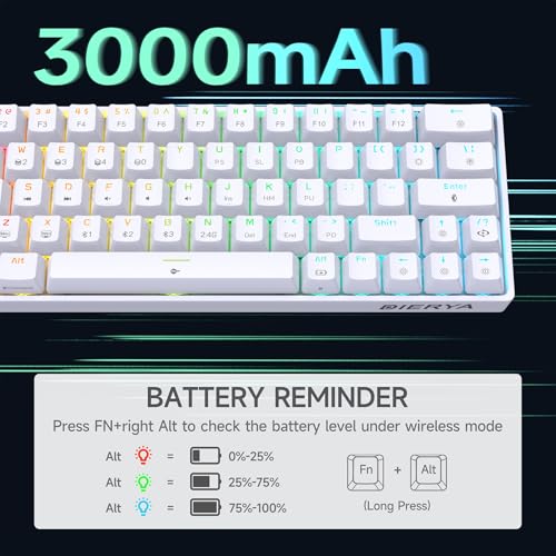 Image of DIERYA DK63 60% Wireless Mechanical Gaming Keyboard | Bluetooth /2.4G /Wired | RGB Backlit Compact 63 Keys Mini Office Keyboard | with Blue Switch | for Windows Laptop PC Gamer Typist-White